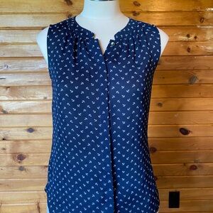 Banana Republic Blue Sleeveless Blouse with Mandarin Collar